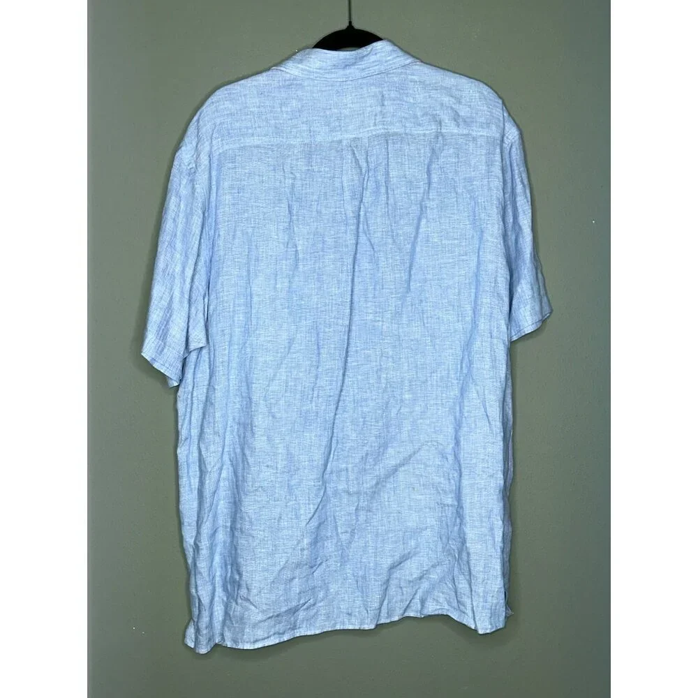 Hart Schaffner Marx Men's XL 100% Linen SS Blue Button-Up Shirt - Picture 2 of 8